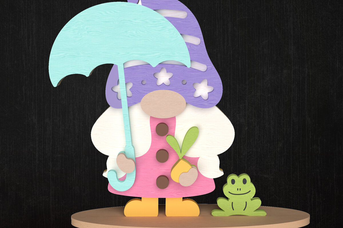 Intra απο ξύλο plywood 3mm-4mm πάχος – Rainy Day Gnome με διακόσμηση βατράχων Δίασταση  20x20 cm INTRAFABR-113514135