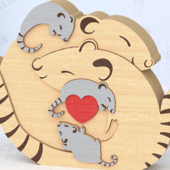 Intra απο ξύλο plywood 3mm-4mm πάχος – Οικογενειακό παζλ Αρουραίων Κοπή λέιζερ | Ζώα Δίασταση  20x20 cm INTRAFABR-119896212 - Image 1