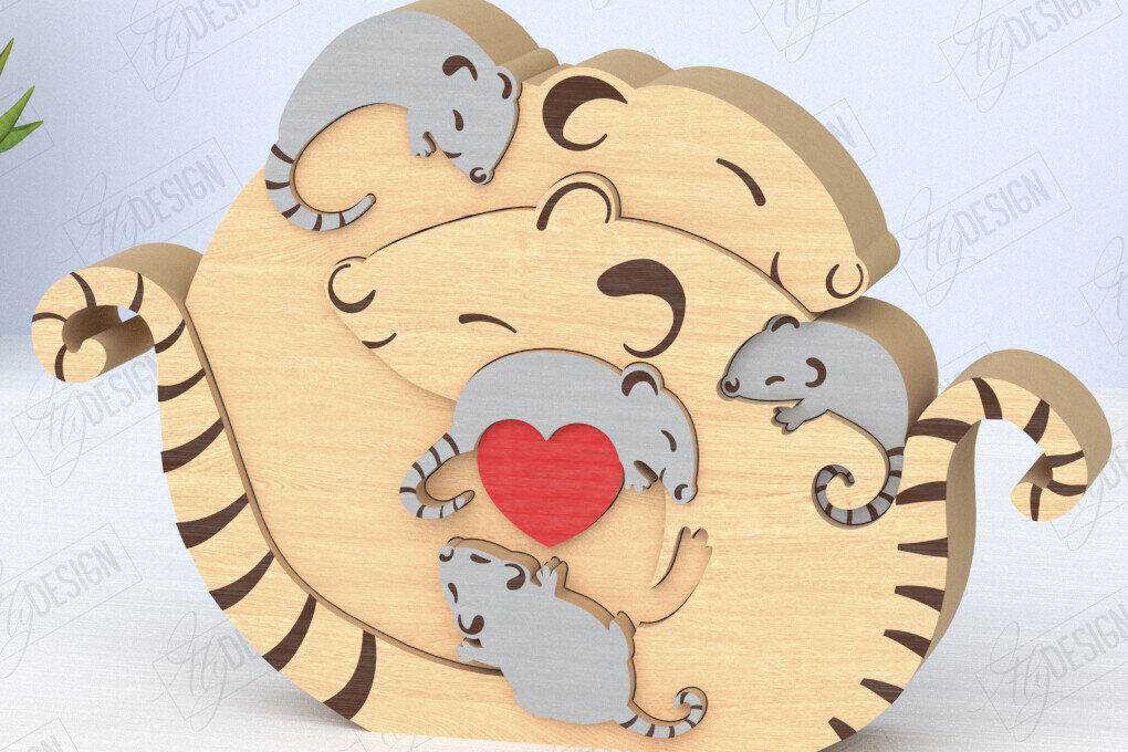Intra απο ξύλο plywood 3mm-4mm πάχος – Οικογενειακό παζλ Αρουραίων Κοπή λέιζερ | Ζώα Δίασταση  20x20 cm INTRAFABR-119896217