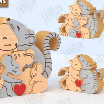 Intra απο ξύλο plywood 3mm-4mm πάχος – Πακέτο κοπής με λέιζερ παζλ Rats Family | CNC Δίασταση  20x20 cm INTRAFABR-119955341 - Image 1