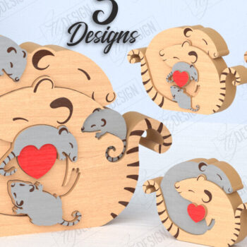 Intra απο ξύλο plywood 3mm-4mm πάχος – Πακέτο κοπής με λέιζερ παζλ Rats Family | CNC Δίασταση  20x20 cm INTRAFABR-119896300 - Image 1