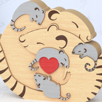 Intra απο ξύλο plywood 3mm-4mm πάχος – Πακέτο κοπής με λέιζερ παζλ Rats Family | CNC Δίασταση  20x20 cm INTRAFABR-119896300 - Image 3