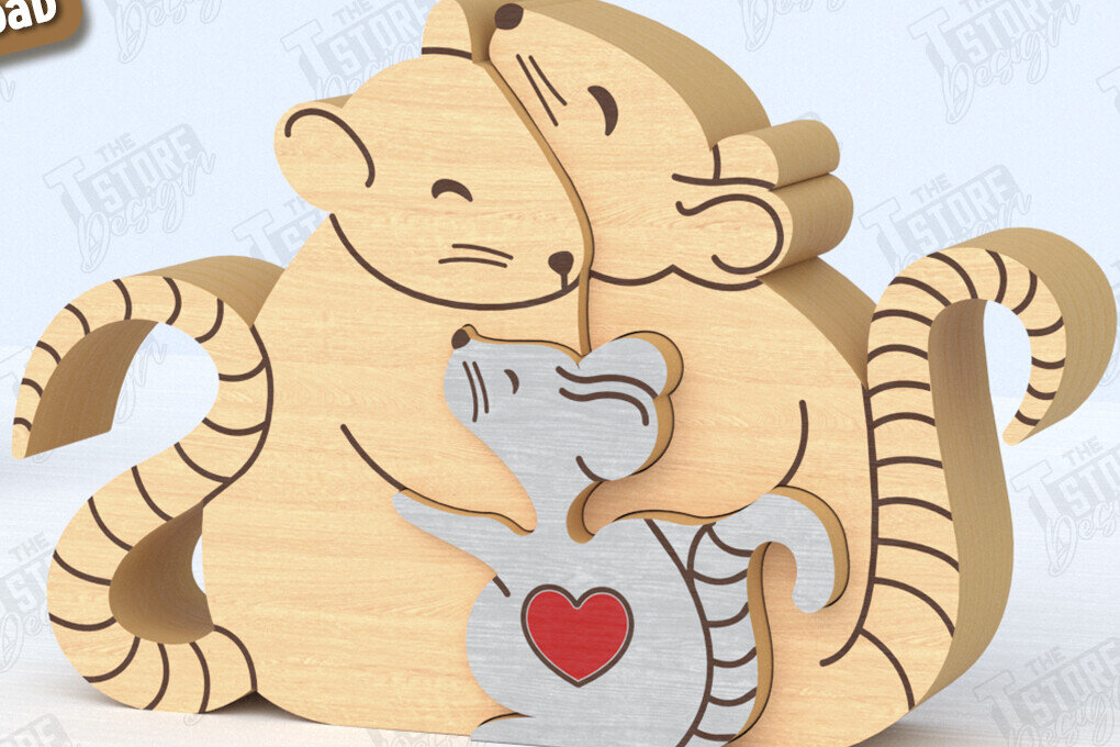 Intra απο ξύλο plywood 3mm-4mm πάχος – Οικογενειακό παζλ Αρουραίων Κοπή λέιζερ | Αρχείο CNC Δίασταση  20x20 cm INTRAFABR-119952447