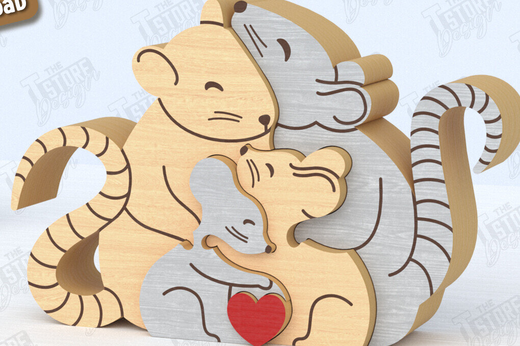 Intra απο ξύλο plywood 3mm-4mm πάχος – Οικογενειακό παζλ Αρουραίων Κοπή λέιζερ | Αρχείο CNC Δίασταση  20x20 cm INTRAFABR-119952450