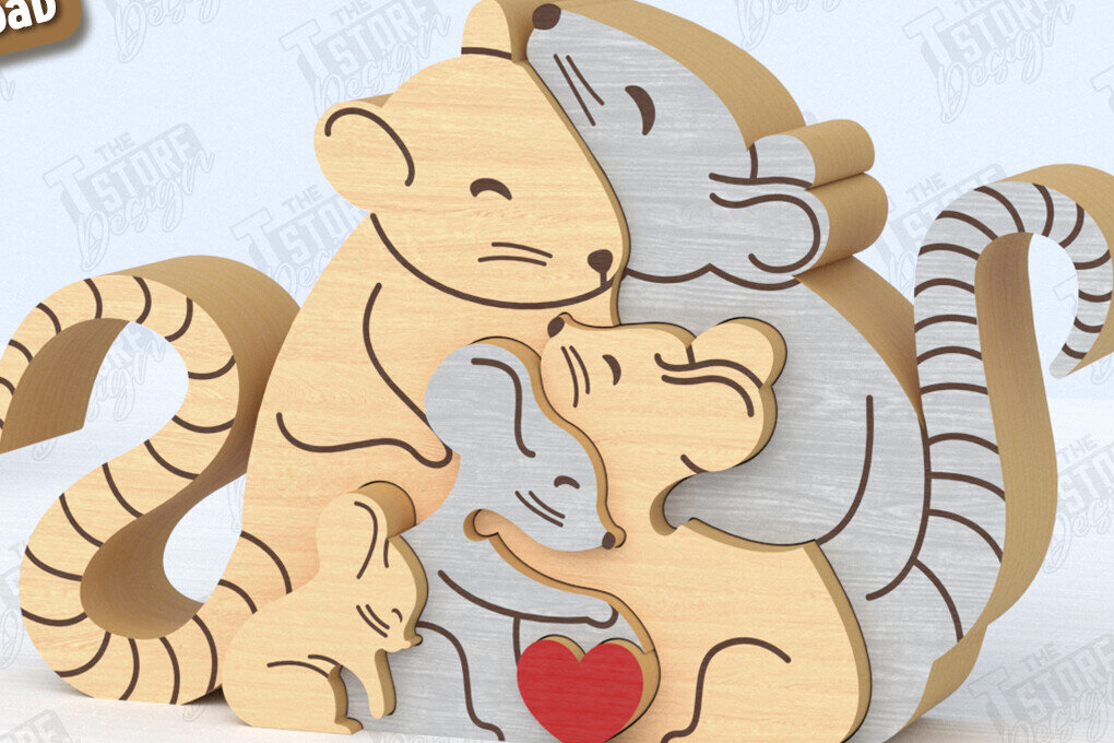 Intra απο ξύλο plywood 3mm-4mm πάχος – Οικογενειακό παζλ Αρουραίων Κοπή λέιζερ | Αρχείο CNC Δίασταση  20x20 cm INTRAFABR-119952455