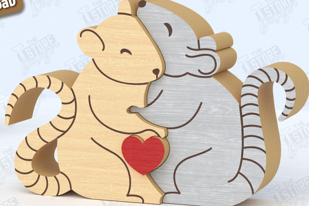 Intra απο ξύλο plywood 3mm-4mm πάχος – Οικογενειακό παζλ Αρουραίων Κοπή λέιζερ | Αρχείο CNC Δίασταση  20x20 cm INTRAFABR-119952446