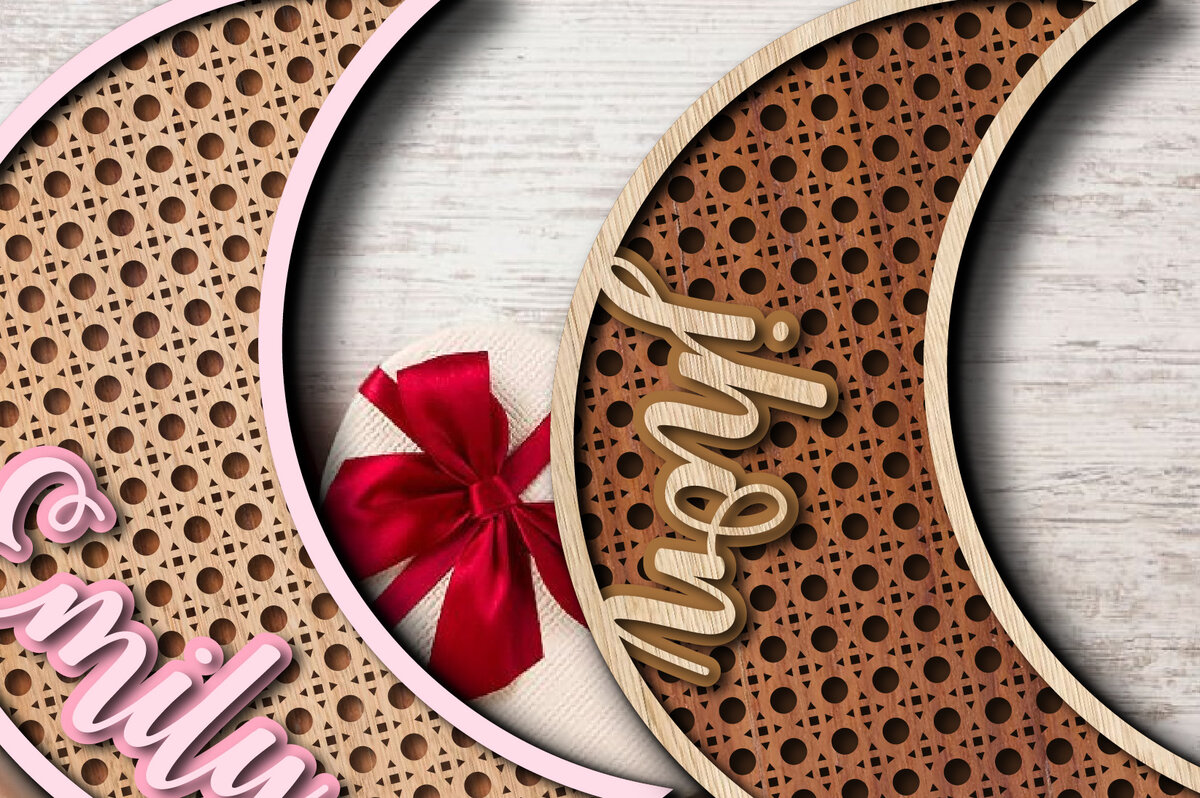 Intra απο ξύλο plywood 3mm-4mm πάχος – Επιτοίχιο σημάδι μισοφέγγαρου από ζαχαροκάλαμο ρατάν Δίασταση  20x20 cm INTRAFABR-26137123