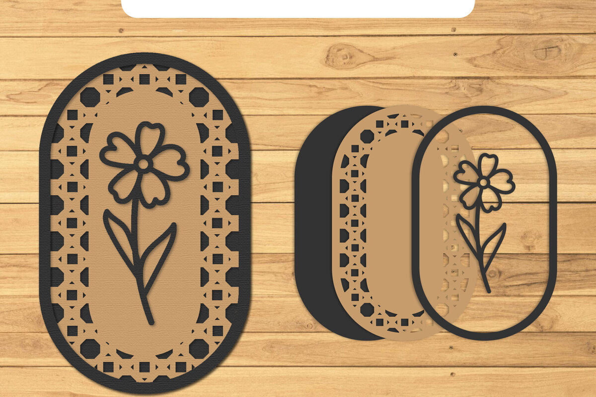 Intra απο ξύλο plywood 3mm-4mm πάχος – Rattan Floral Lasercut - Rattan Wall Art Δίασταση  40x30 cm INTRAFABR-124869342