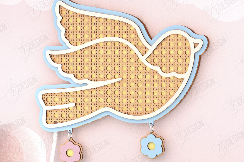 Intra απο ξύλο plywood 3mm-4mm πάχος – Παιδική λάμπα Rattan | Περιστέρι | CNC Δίασταση  20x20 cm INTRAFABR-121357956