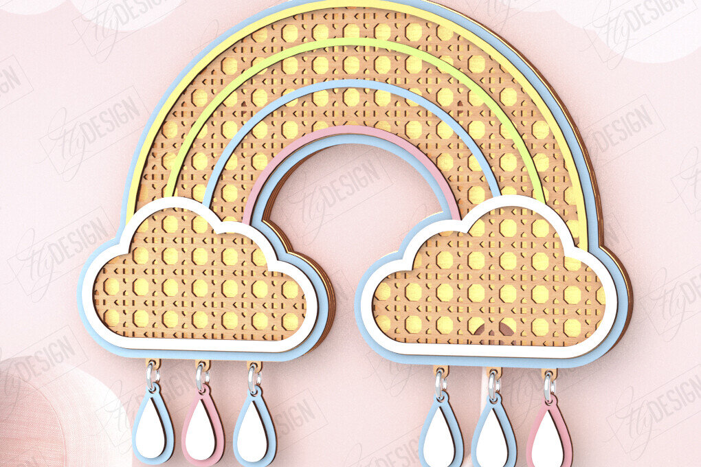 Intra απο ξύλο plywood 3mm-4mm πάχος – Παιδική λάμπα Rattan | Rainbow|CNC Δίασταση  20x20 cm INTRAFABR-121357893