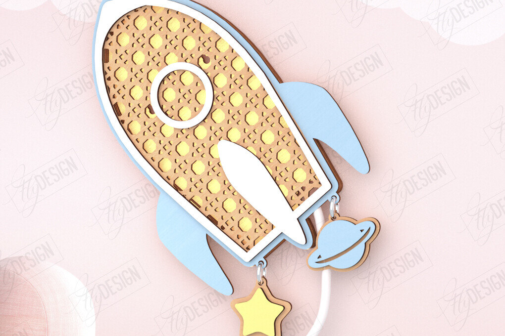 Intra απο ξύλο plywood 3mm-4mm πάχος – Παιδική λάμπα Rattan | Πύραυλος |CNC Δίασταση  20x20 cm INTRAFABR-121357907