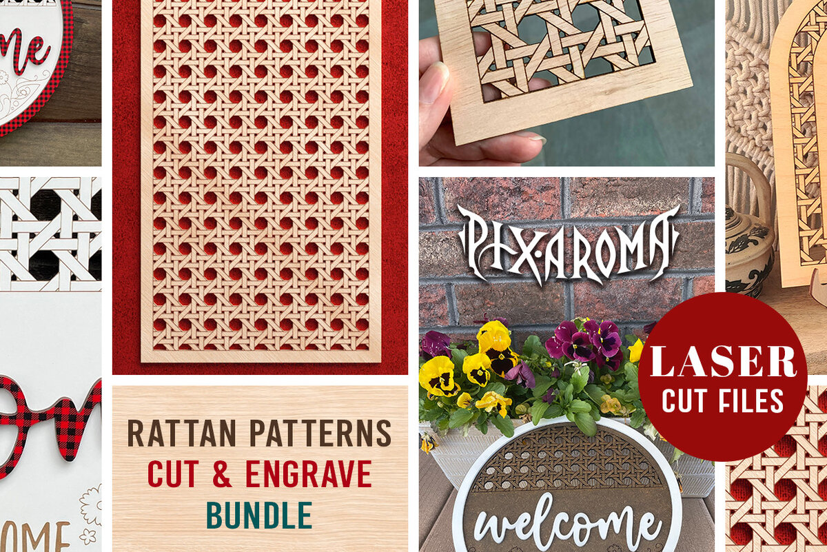 Intra απο ξύλο plywood 3mm-4mm πάχος – Πακέτο μοτίβων Rattan | Κόψτε και χαράξτε Δίασταση  20x20 cm INTRAFABR-25741083