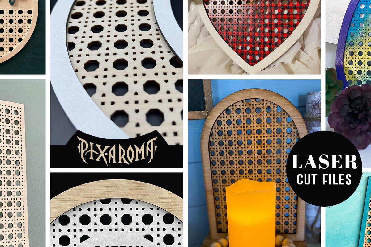 Intra απο ξύλο plywood 3mm-4mm πάχος – Πακέτο μοτίβων Rattan | Πάνελ κοπής με λέιζερ Δίασταση  20x20 cm INTRAFABR-24451043