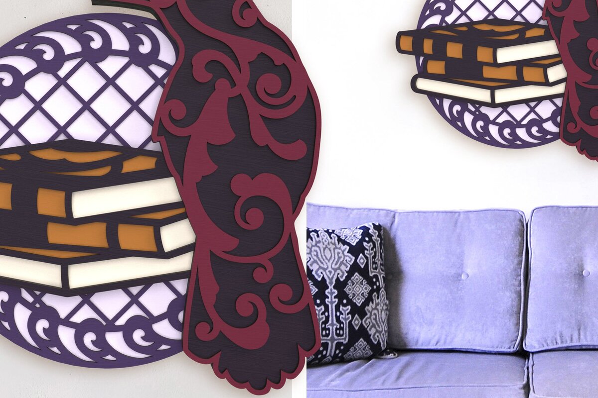 Intra απο ξύλο plywood 3mm-4mm πάχος – Raven and Books Layered Art Δίασταση  20x20 cm INTRAFABR-37030391