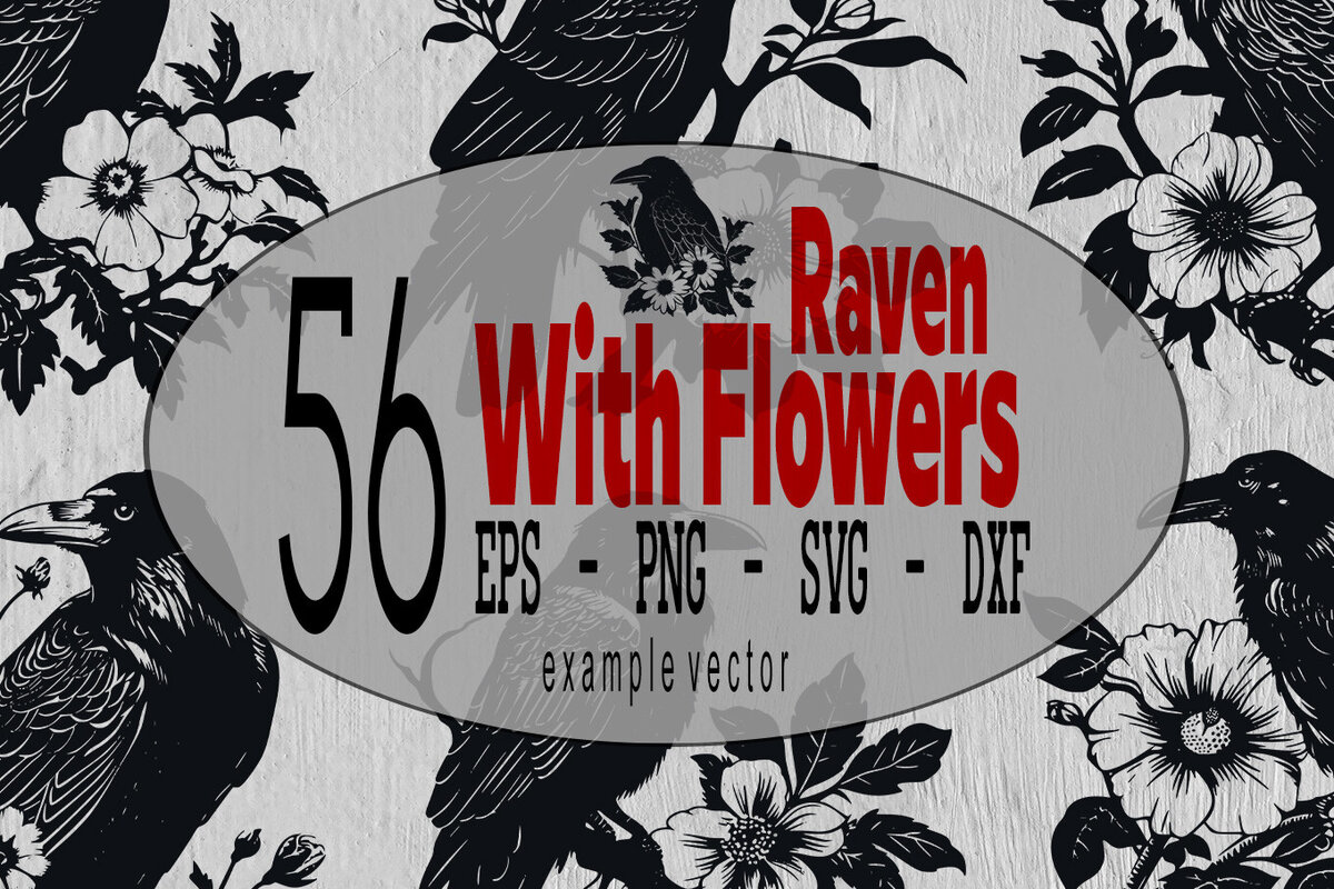 Intra απο ξύλο plywood 3mm-4mm πάχος – Raven and Flowers Bundle, Crow Δίασταση  20x20 cm INTRAFABR-102971540