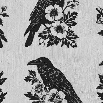 Intra απο ξύλο plywood 3mm-4mm πάχος – Raven and Flowers Bundle, Crow Δίασταση  20x20 cm INTRAFABR-102971540 - Image 2