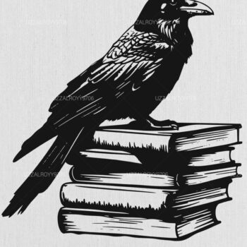 Intra απο ξύλο plywood 3mm-4mm πάχος – Raven on a Stack of Books, Halloween Δίασταση 20x20 cm INTRAFABR-102969871 - Image 1