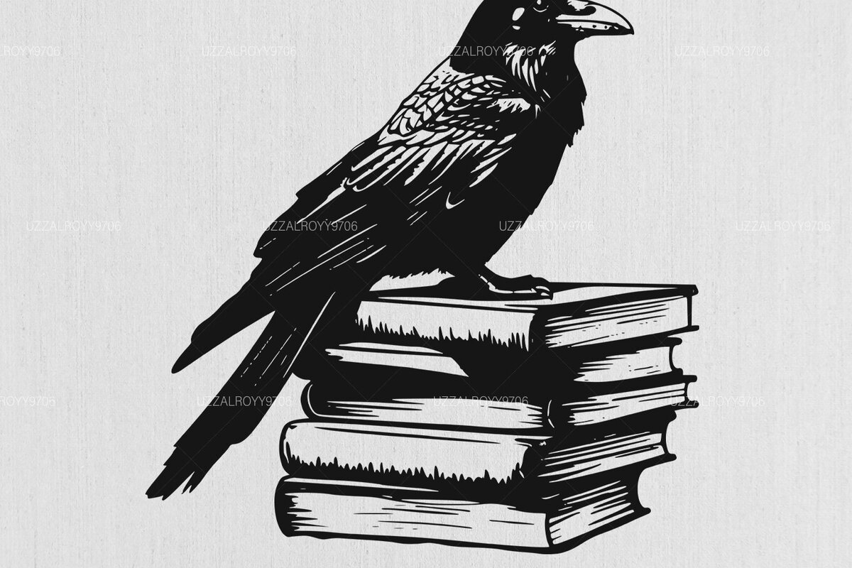 Intra απο ξύλο plywood 3mm-4mm πάχος – Raven on a Stack of Books, Halloween Δίασταση  20x20 cm INTRAFABR-102969871