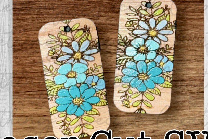 Intra απο ξύλο plywood 3mm-4mm πάχος – Ορθογώνια Σκουλαρίκια Floral Δίασταση  5x5 cm INTRAFABR-94864352