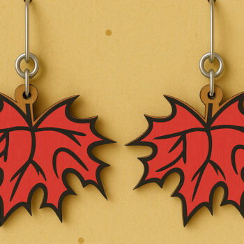 Intra απο ξύλο plywood 3mm-4mm πάχος – Σκουλαρίκια με φύλλα σφενδάμου Δίασταση  5x5 cm INTRAFABR-125294230 - Image 1