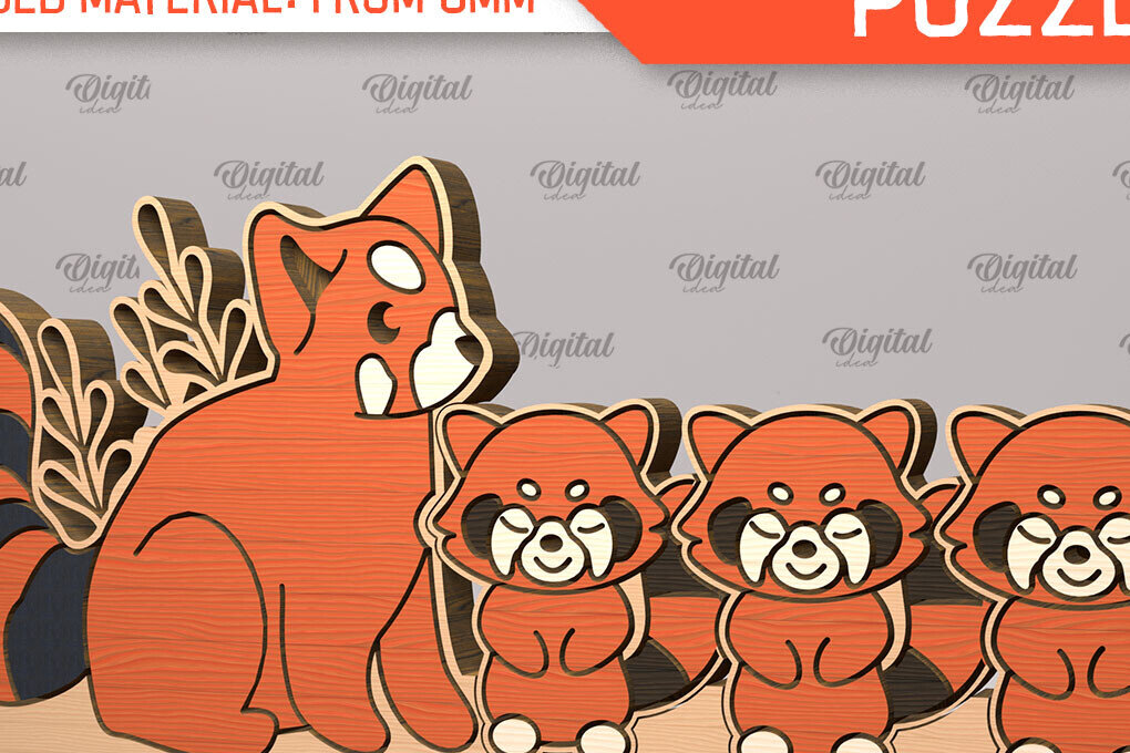Intra απο ξύλο plywood 3mm-4mm πάχος – Red Panda Family Puzzle Δίασταση  20x20 cm INTRAFABR-99619275
