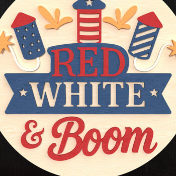 Intra απο ξύλο plywood 3mm-4mm πάχος – Κόκκινο λευκό και μπουμ πυροτέχνημα σημάδι Δίασταση  20x20 cm INTRAFABR-122314674 - Image 1