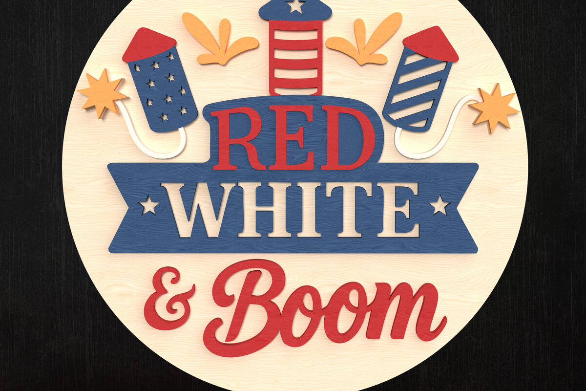 Intra απο ξύλο plywood 3mm-4mm πάχος – Κόκκινο λευκό και μπουμ πυροτέχνημα σημάδι Δίασταση  20x20 cm INTRAFABR-122314674