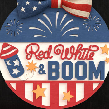 Intra απο ξύλο plywood 3mm-4mm πάχος – Κόκκινο λευκό μπουμ πατριωτικό στρογγυλό σημάδι Δίασταση 20x20 cm INTRAFABR-122314690 - Image 1