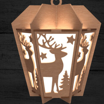 Intra απο ξύλο plywood 3mm-4mm πάχος – Χριστουγεννιάτικο φανάρι με λέιζερ τάρανδος Δίασταση  20x20 cm INTRAFABR-108902584 - Image 1