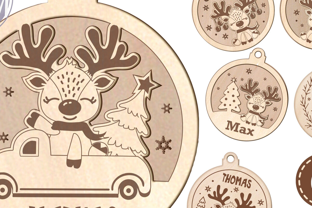 Intra απο ξύλο plywood 3mm-4mm πάχος – Χριστουγεννιάτικα στολίδια με τάρανδο Laser Δίασταση  20x20 cm INTRAFABR-107601704