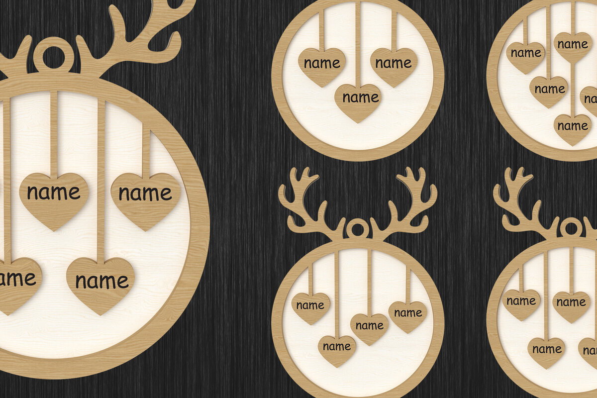 Intra απο ξύλο plywood 3mm-4mm πάχος – Στολίδι οικογένειας ταράνδων με ονόματα Δίασταση  20x20 cm INTRAFABR-109448966