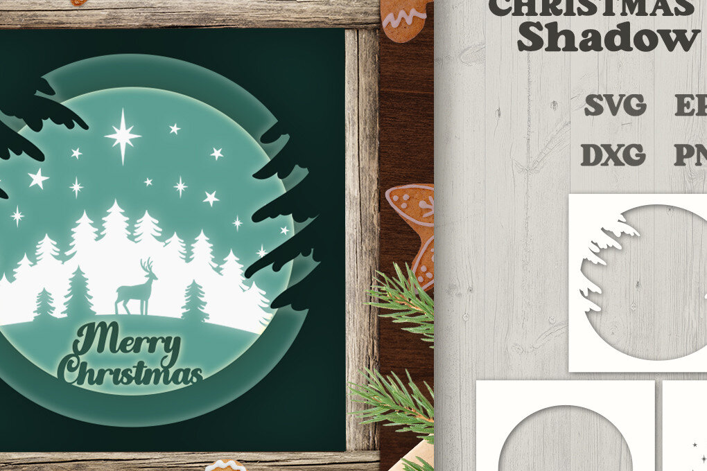 Intra απο ξύλο plywood 3mm-4mm πάχος – Reindeer Forest Shadow Box 3 Layers Δίασταση  20x20 cm INTRAFABR-75997783