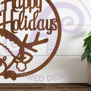 Intra απο ξύλο plywood 3mm-4mm πάχος – Τάρανδος Happy Holidays Επιγραφή τοίχου Δίασταση  40x30 cm INTRAFABR-82511587 - Image 1