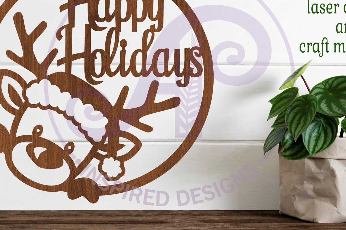 Intra απο ξύλο plywood 3mm-4mm πάχος – Τάρανδος Happy Holidays Επιγραφή τοίχου Δίασταση  40x30 cm INTRAFABR-82511587