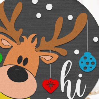 Intra απο ξύλο plywood 3mm-4mm πάχος – Reindeer Hi, Xmas Door Sign Δίασταση  40x30 cm INTRAFABR-112035738 - Image 1