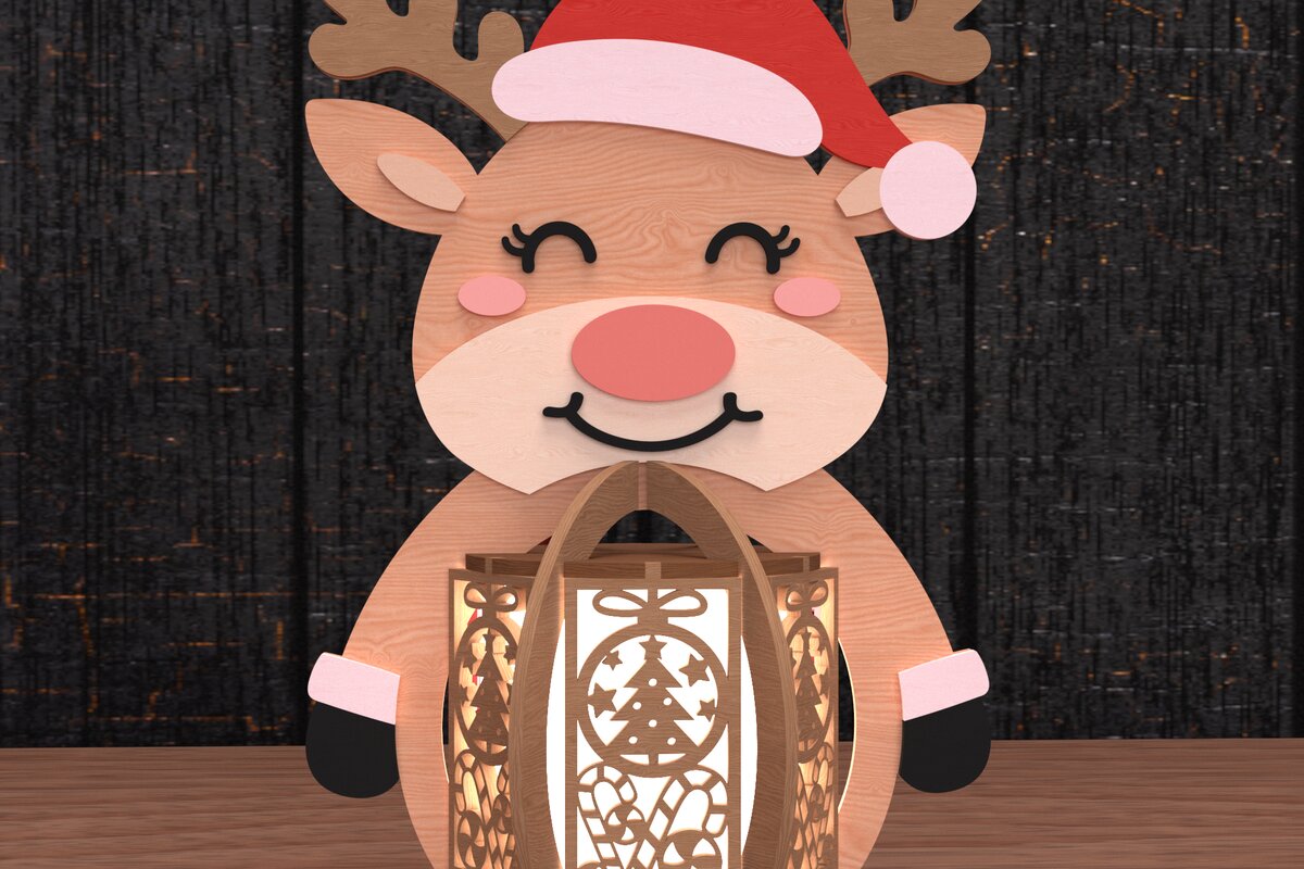 Intra απο ξύλο plywood 3mm-4mm πάχος – Χριστουγεννιάτικη διακόσμηση φαναριού ταράνδων Δίασταση  20x20 cm INTRAFABR-108066434