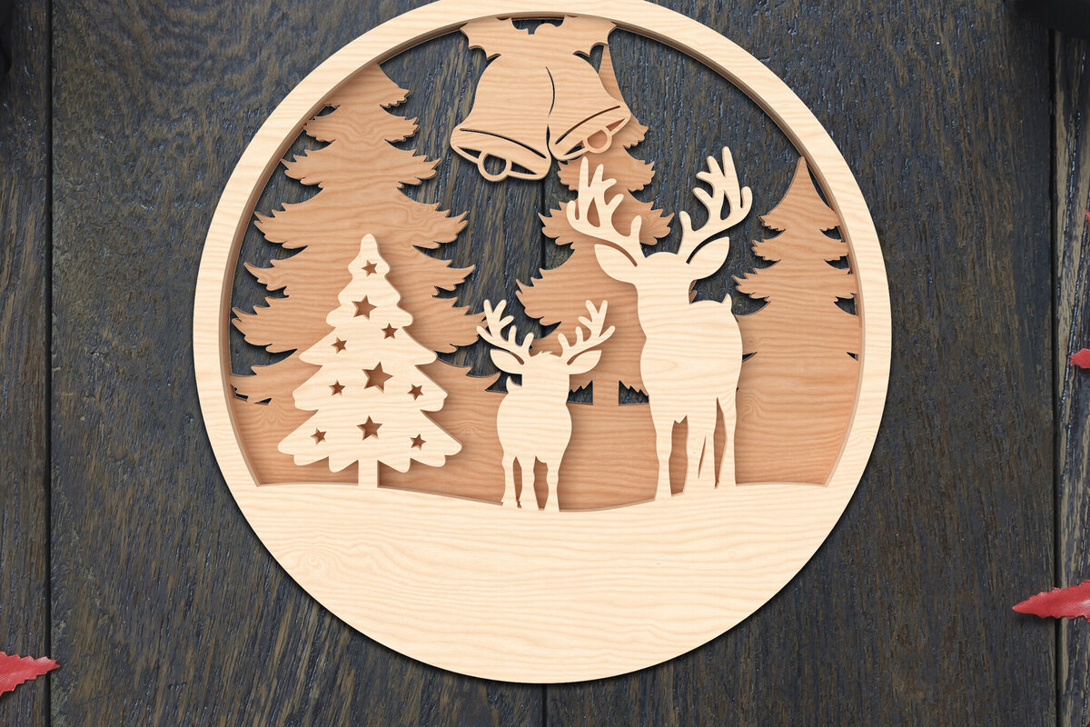 Intra απο ξύλο plywood 3mm-4mm πάχος – Στολίδι με λέιζερ τάρανδος Δίασταση  20x20 cm INTRAFABR-106791275