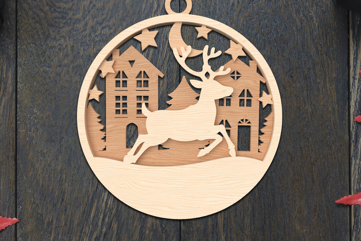 Intra απο ξύλο plywood 3mm-4mm πάχος – Στολίδι με λέιζερ τάρανδος Δίασταση  20x20 cm INTRAFABR-106791129