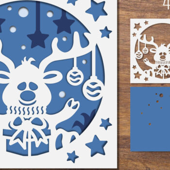 Intra απο ξύλο plywood 3mm-4mm πάχος – Reindeer Layered Papercut Δίασταση 20x20 cm INTRAFABR-85007862 - Image 1