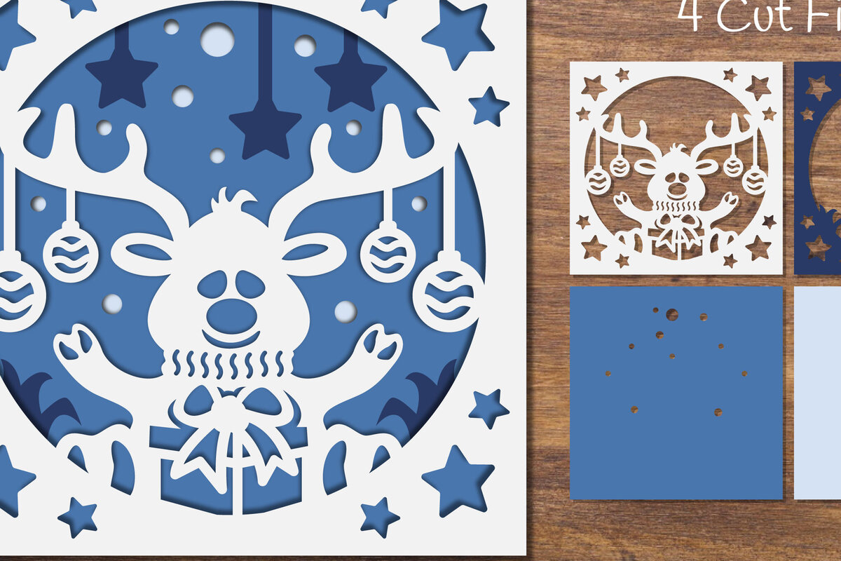 Intra απο ξύλο plywood 3mm-4mm πάχος – Reindeer Layered Papercut Δίασταση  20x20 cm INTRAFABR-85007862