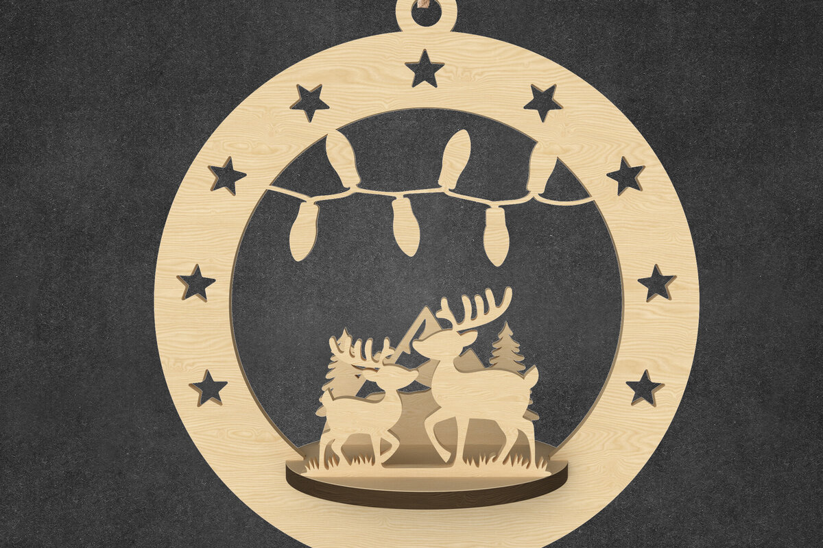 Intra απο ξύλο plywood 3mm-4mm πάχος – Χριστουγεννιάτικο Στολίδι Τάρανδος &amp; Φώτα Δίασταση  20x20 cm INTRAFABR-109143481