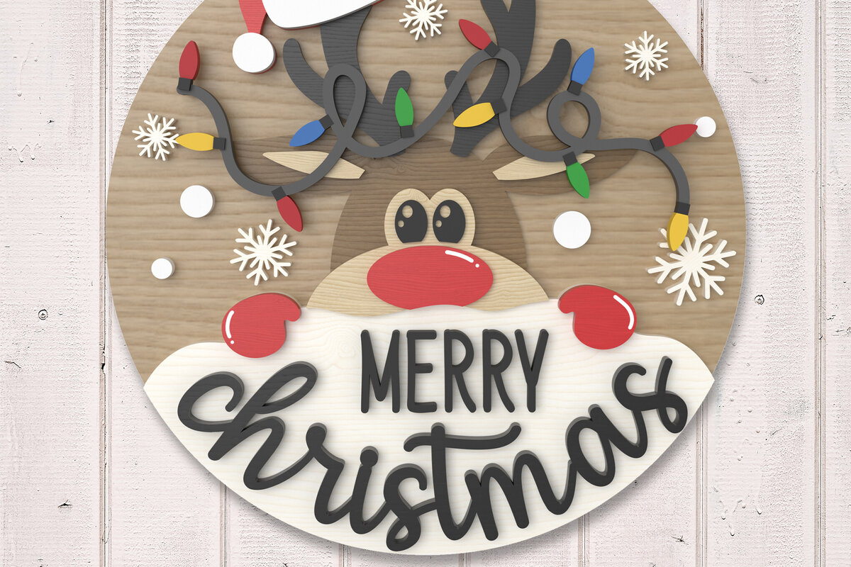 Intra απο ξύλο plywood 3mm-4mm πάχος – Reindeer Merry Christmas Δίασταση  20x20 cm INTRAFABR-106435060