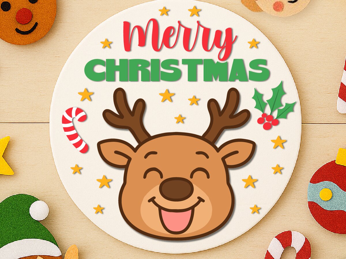 Intra απο ξύλο plywood 3mm-4mm πάχος – Τάρανδος Καλά Χριστούγεννα σημάδι Δίασταση  20x20 cm INTRAFABR-124830966