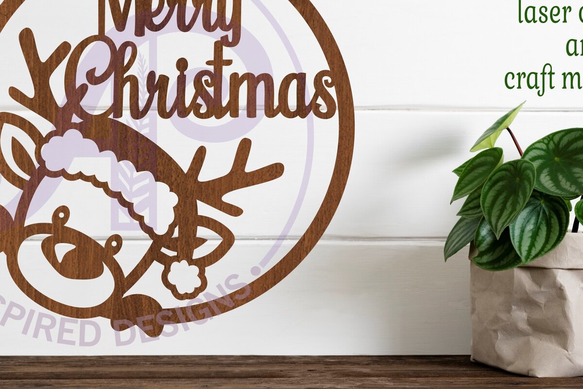 Intra απο ξύλο plywood 3mm-4mm πάχος – Reindeer Merry Christmas επιγραφή τοίχου Δίασταση  40x30 cm INTRAFABR-82511440