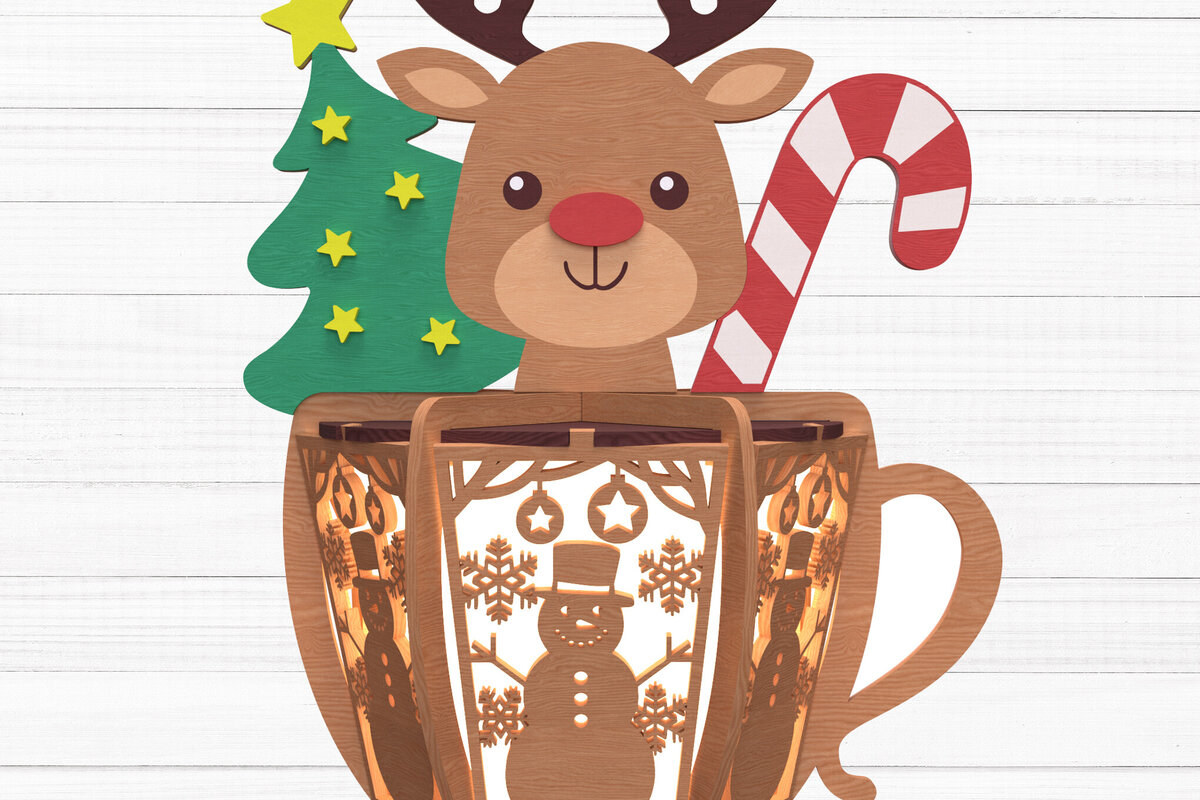 Intra απο ξύλο plywood 3mm-4mm πάχος – Αρχείο Reindeer Mug Lantern Δίασταση  20x20 cm INTRAFABR-109837348