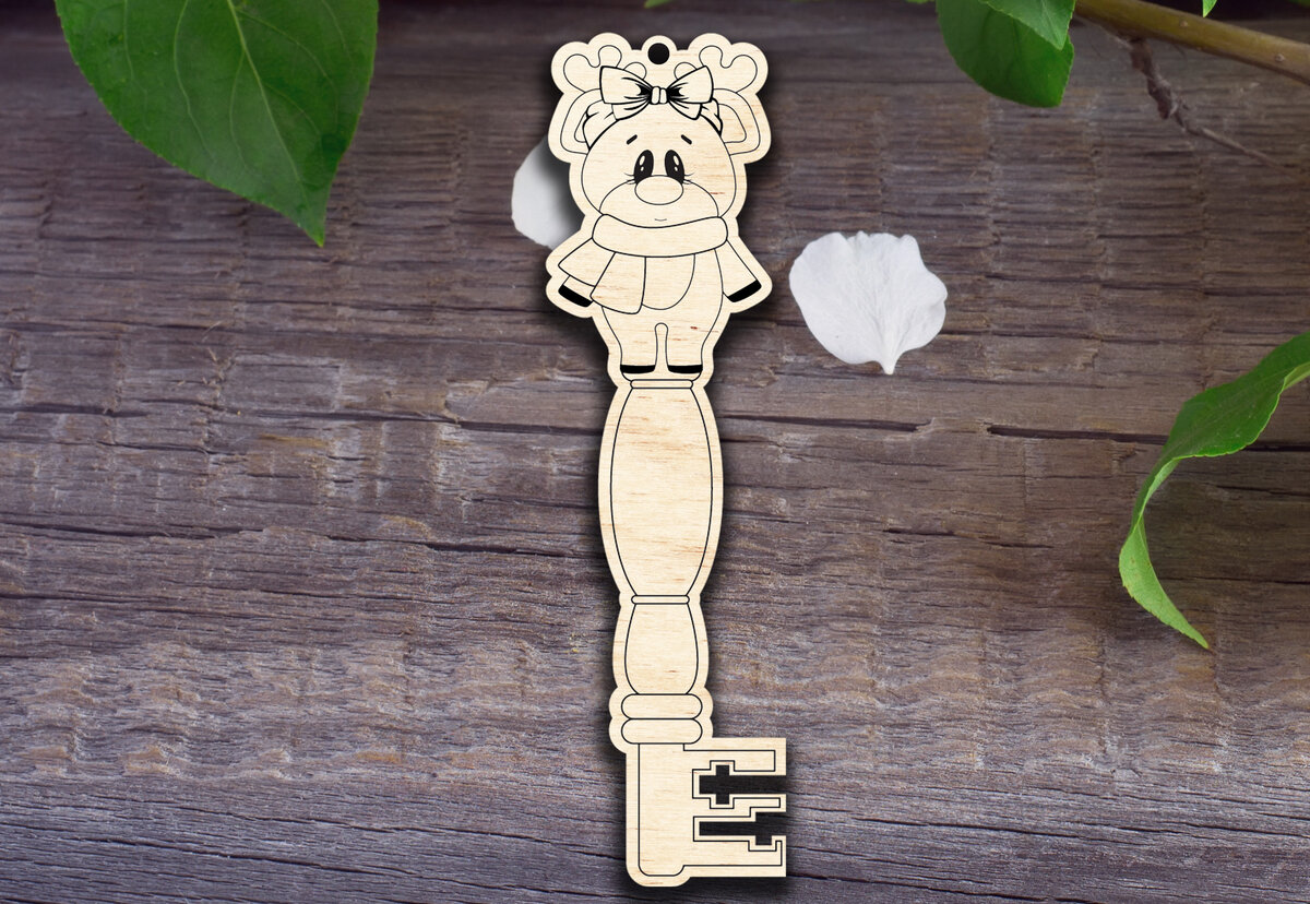 Intra απο ξύλο plywood 3mm-4mm πάχος – Στολίδι με κλειδί τάρανδος Δίασταση  20x20 cm INTRAFABR-29978031