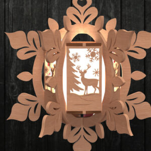 Intra απο ξύλο plywood 3mm-4mm πάχος – Reindeer Snowflake Lantern Δίασταση 20x20 cm INTRAFABR-111000707