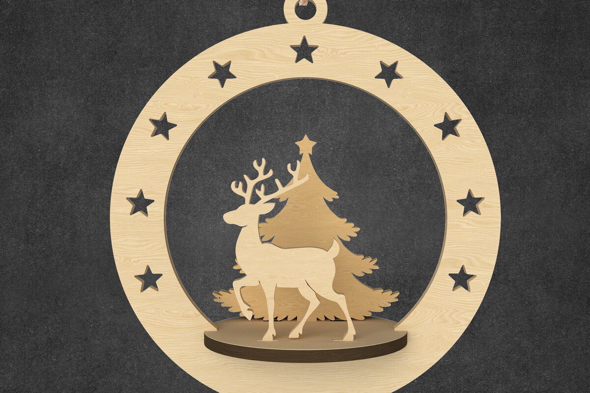 Intra απο ξύλο plywood 3mm-4mm πάχος – Χριστουγεννιάτικο στολίδι με τάρανδο &amp; δέντρο Δίασταση  20x20 cm INTRAFABR-109143518