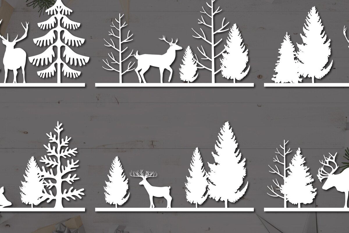 Intra απο ξύλο plywood 3mm-4mm πάχος – Χριστουγεννιάτικη δέσμη χειμερινών ταράνδων Δίασταση  20x20 cm INTRAFABR-37685766