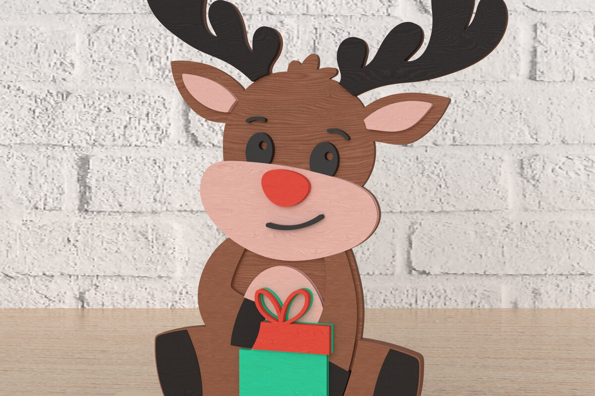 Intra απο ξύλο plywood 3mm-4mm πάχος – Τάρανδος με Δώρο Διακόσμηση Κοπή Laser Δίασταση  20x20 cm INTRAFABR-107818534